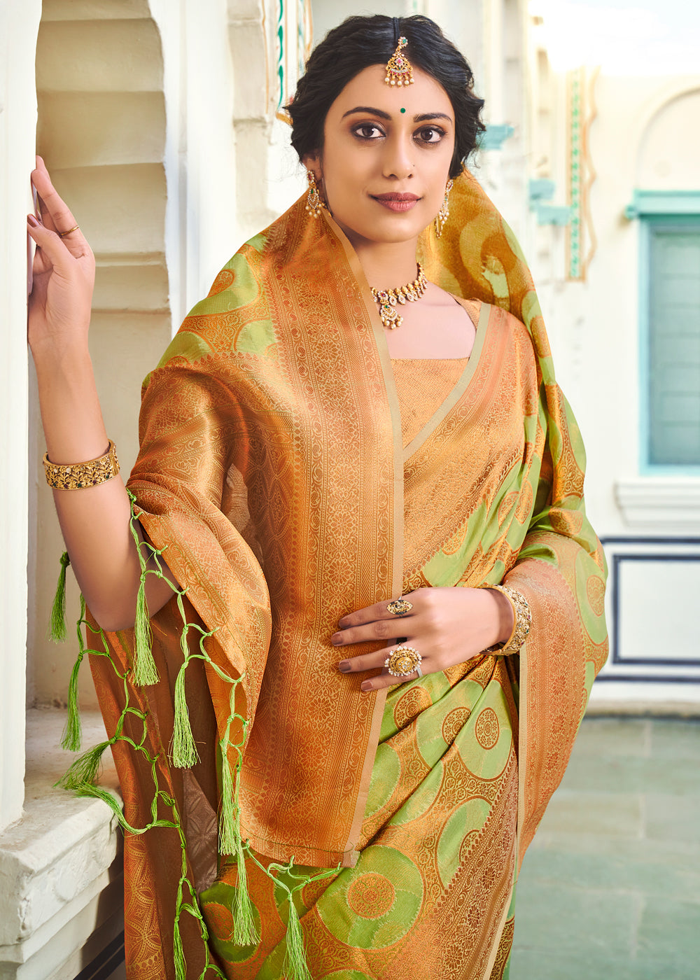 Deco Green Woven Banarasi Organza Silk Saree