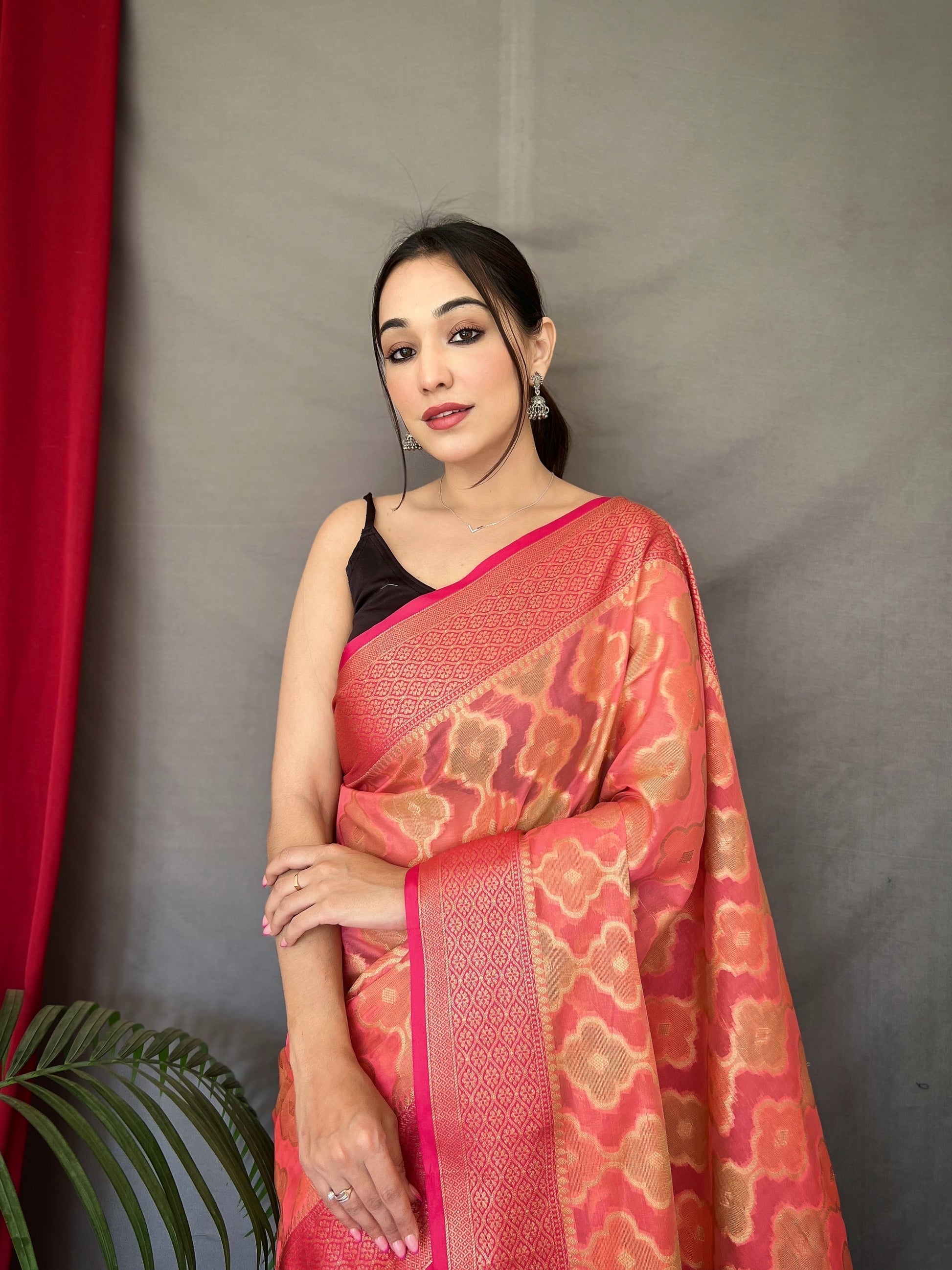 Geraldine Pink Woven Organza Silk Saree