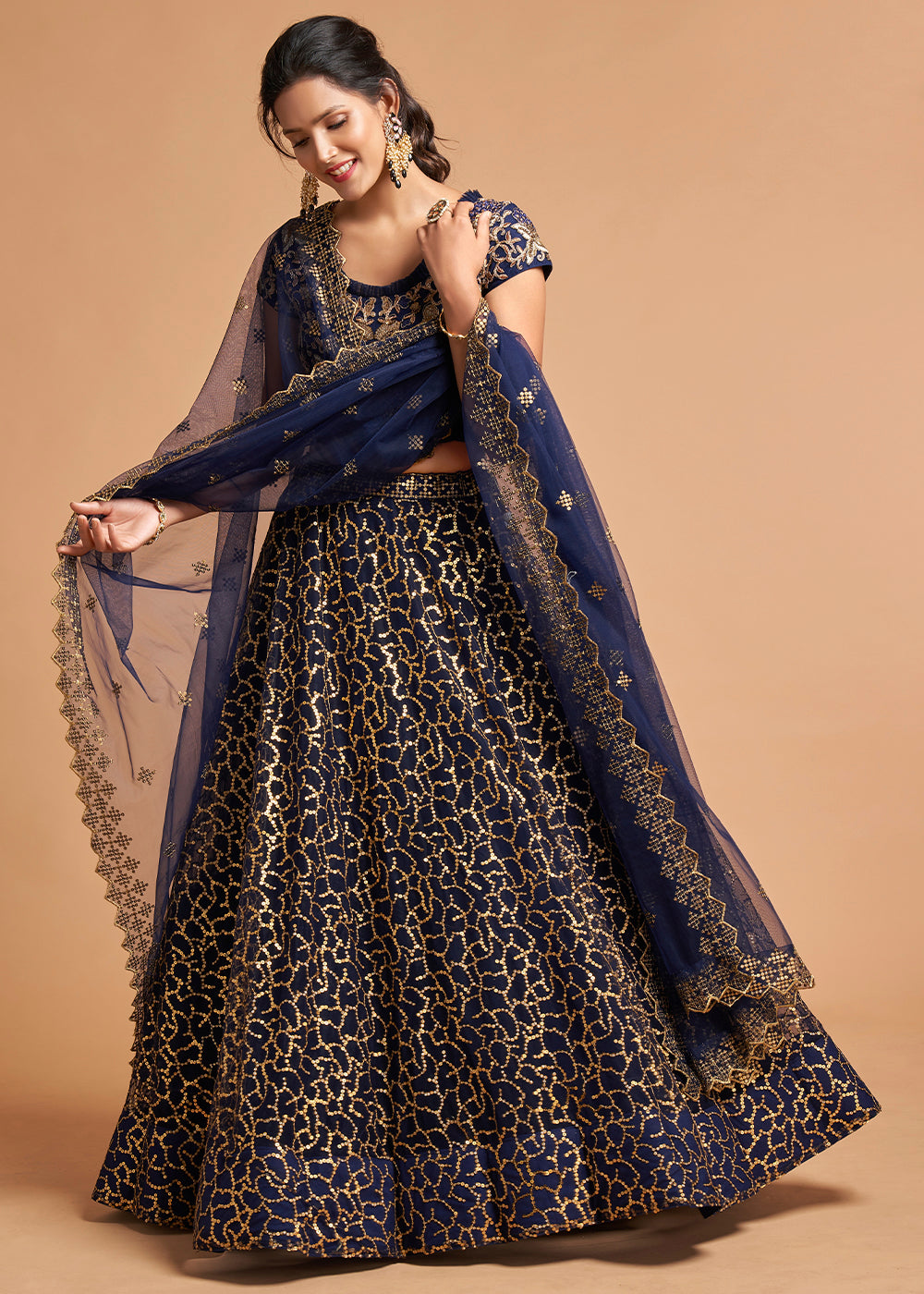 Ebony Clay Blue Designer Soft Net Lehenga Choli