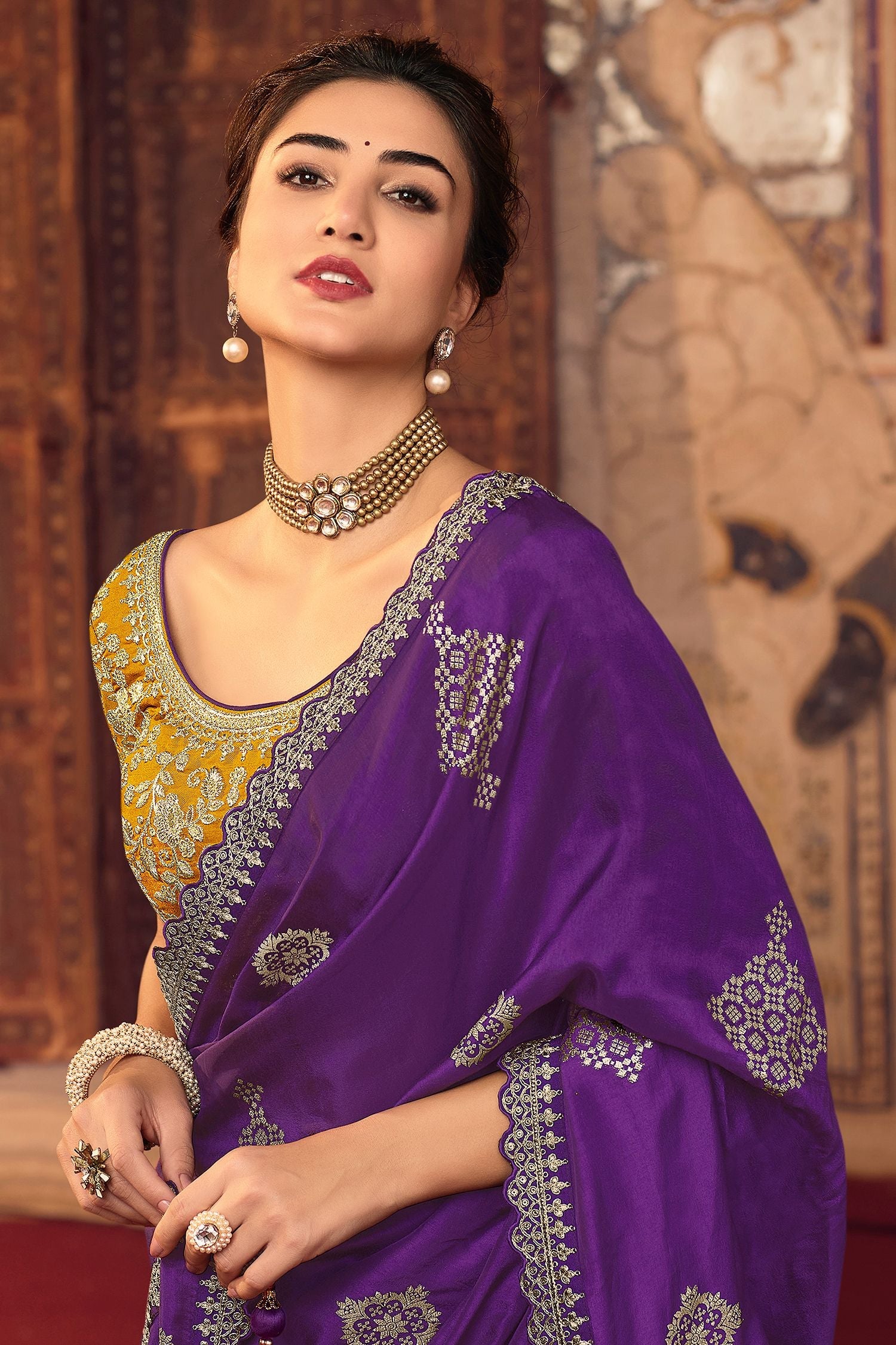 Bossanova Purple Woven Silk Saree with Peacock Motifs