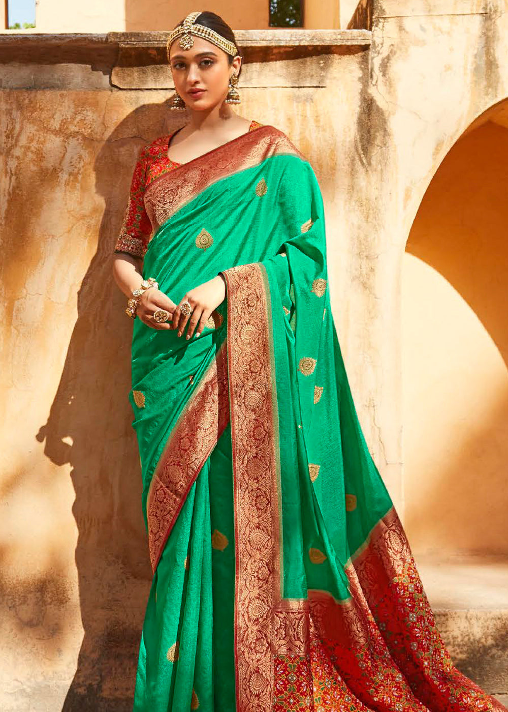 Caribbean Green Woven Patola Designer Silk Saree