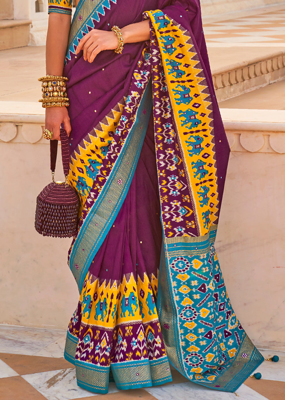 Cosmic Purple and Blue Woven Patola Silk Saree