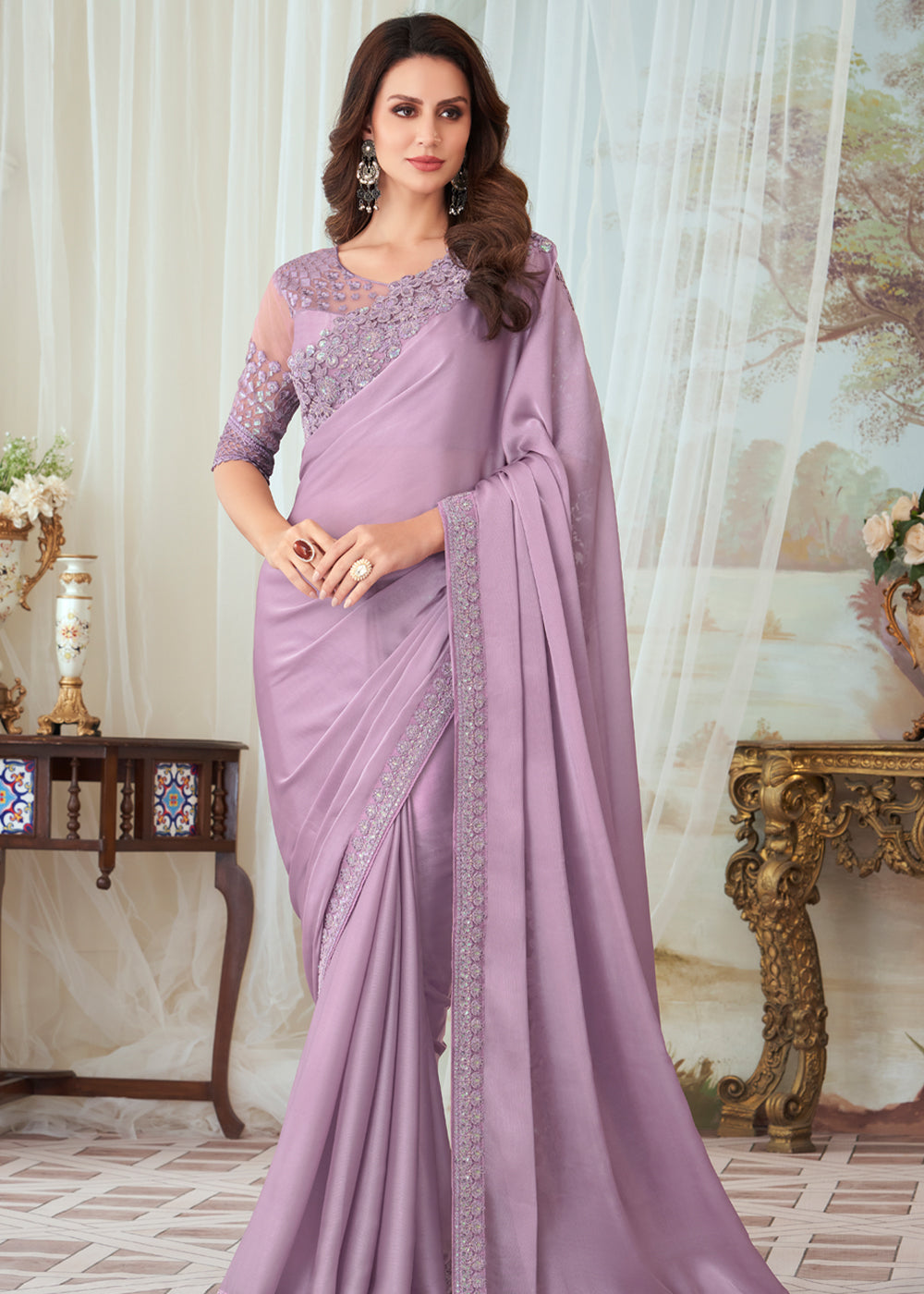 Melanie Purple Woven Satin Silk Saree