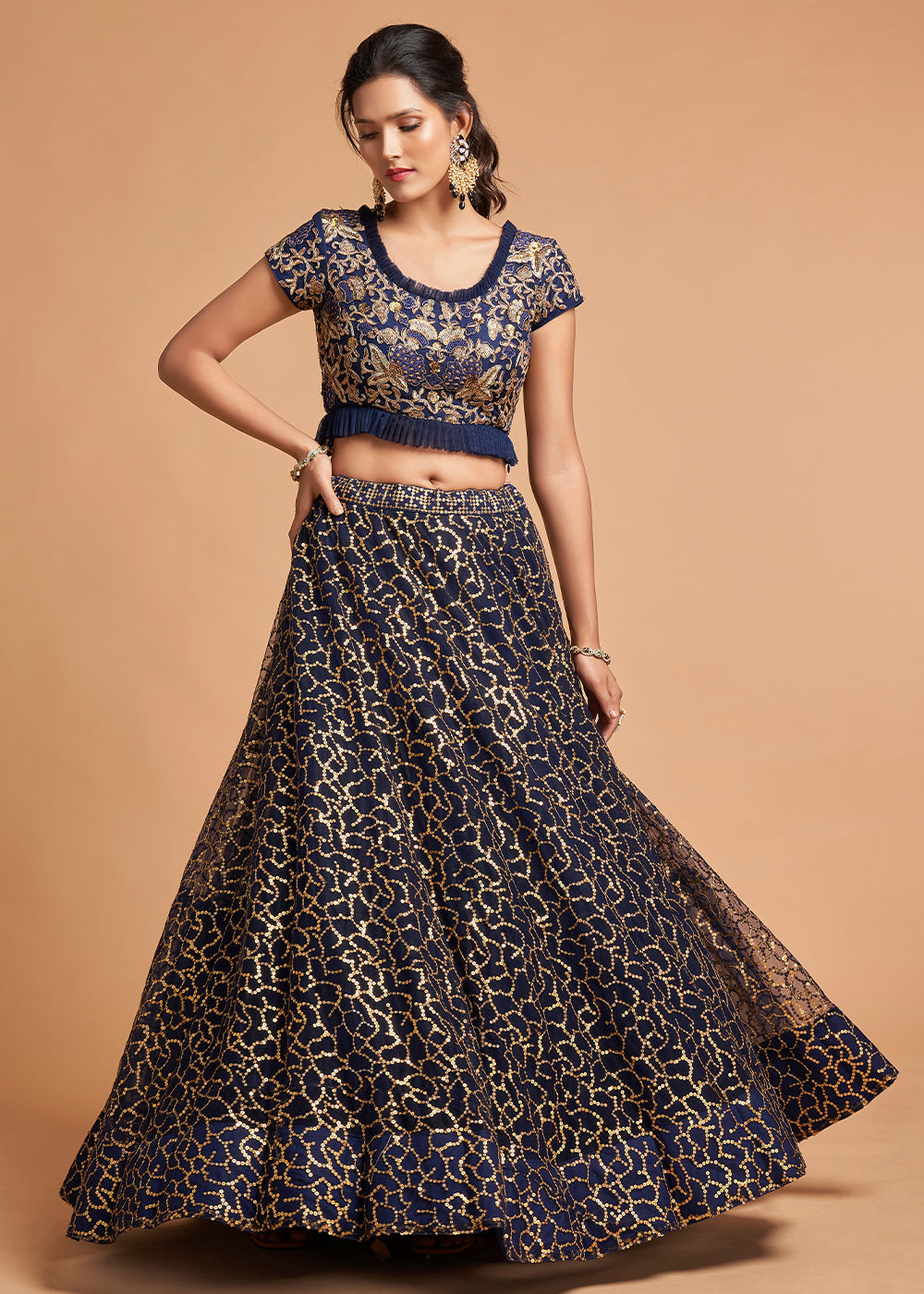 Ebony Clay Blue Designer Soft Net Lehenga Choli