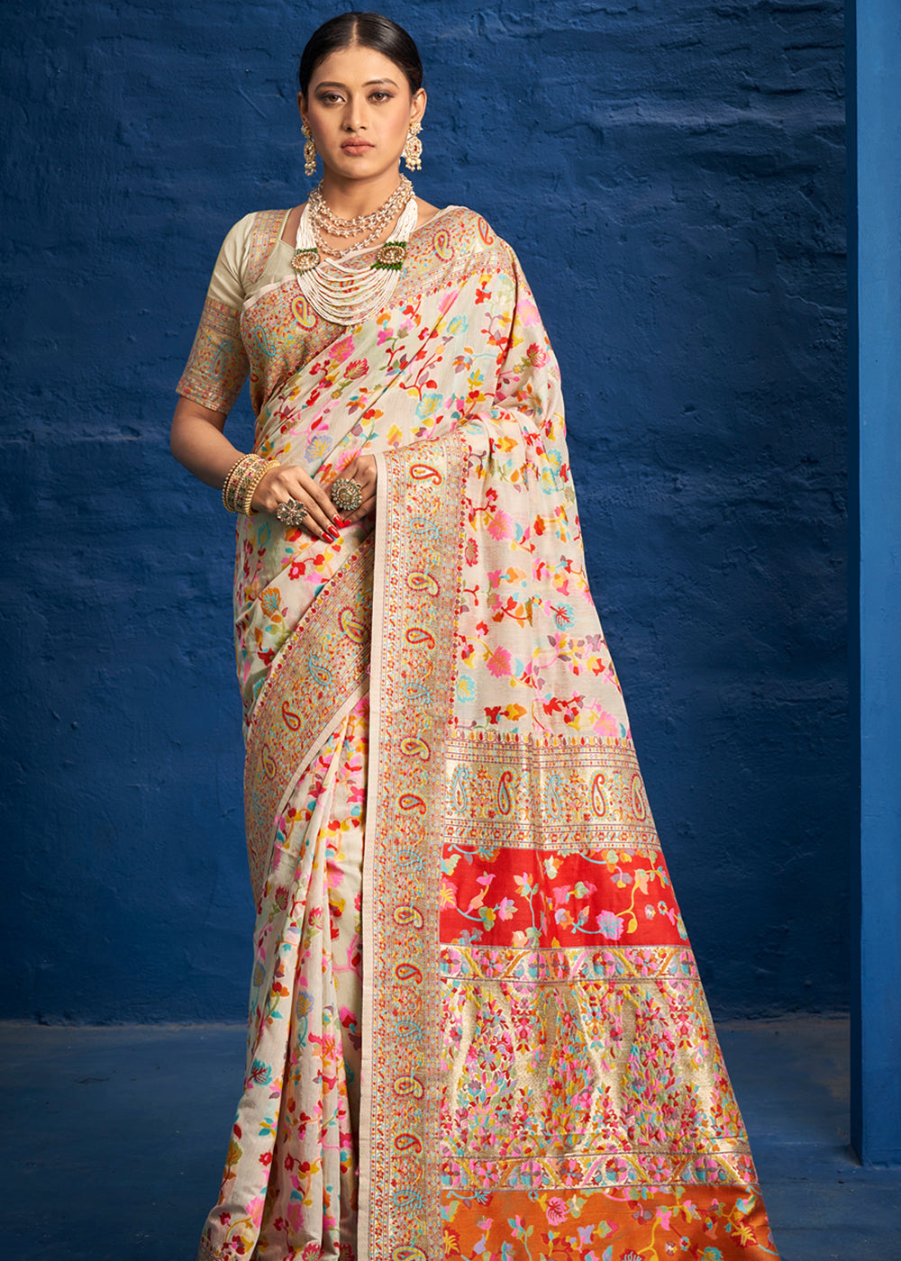 Australian Mint Cream Woven Banarasi Jamewar Saree