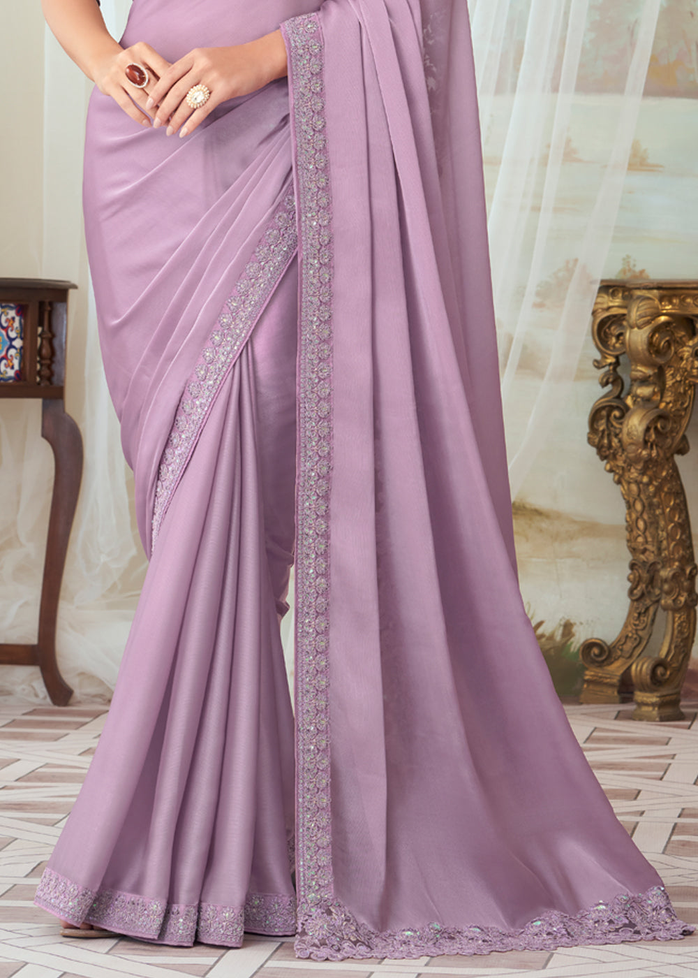 Melanie Purple Woven Satin Silk Saree