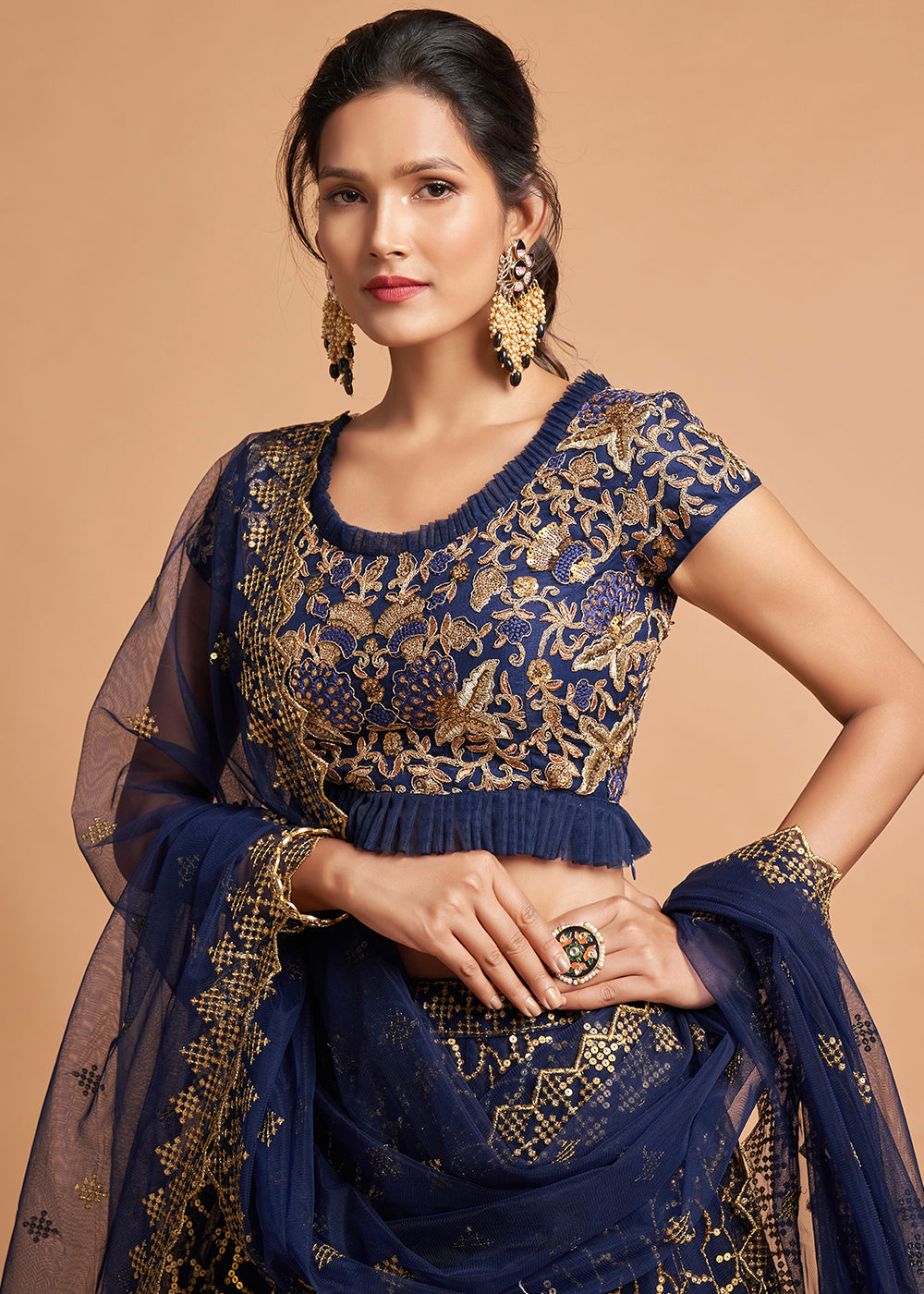 Ebony Clay Blue Designer Soft Net Lehenga Choli