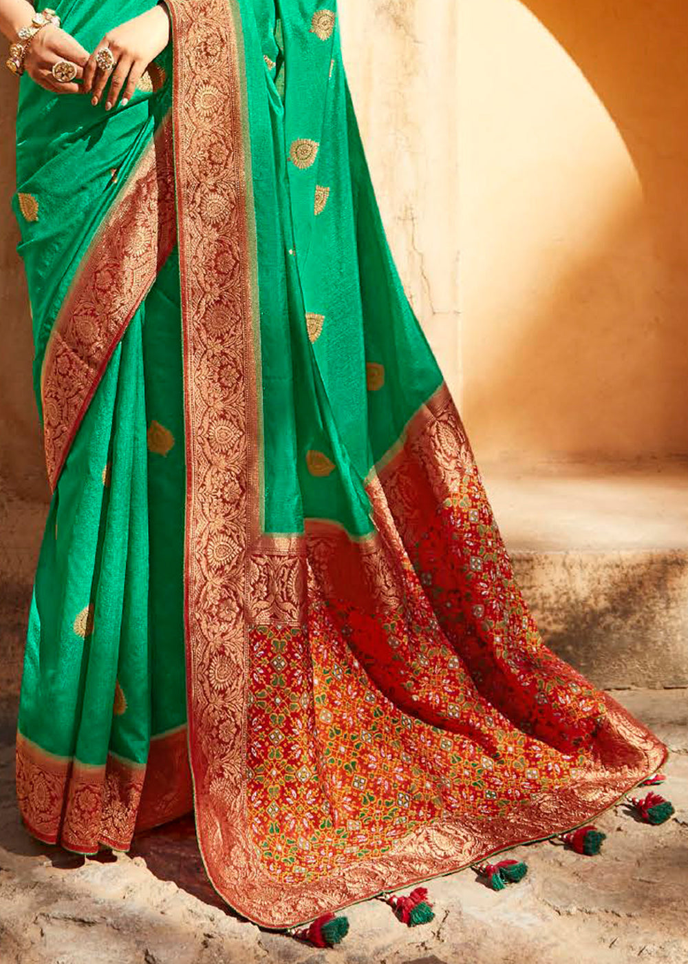 Caribbean Green Woven Patola Designer Silk Saree