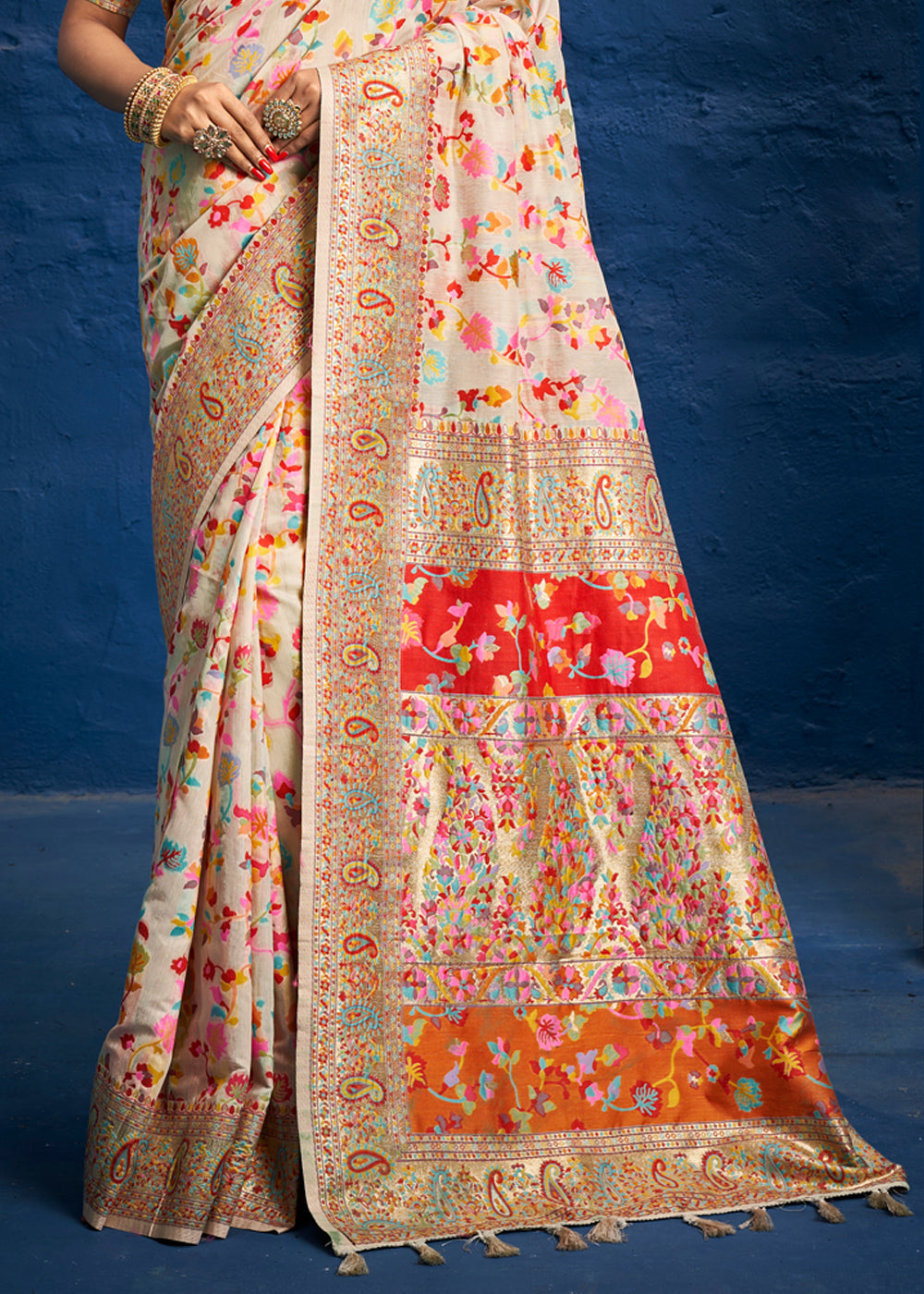 Australian Mint Cream Woven Banarasi Jamewar Saree