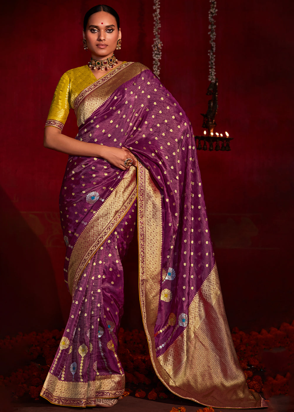 Sugar Plum Purple Woven Banarasi Georgette Silk Saree