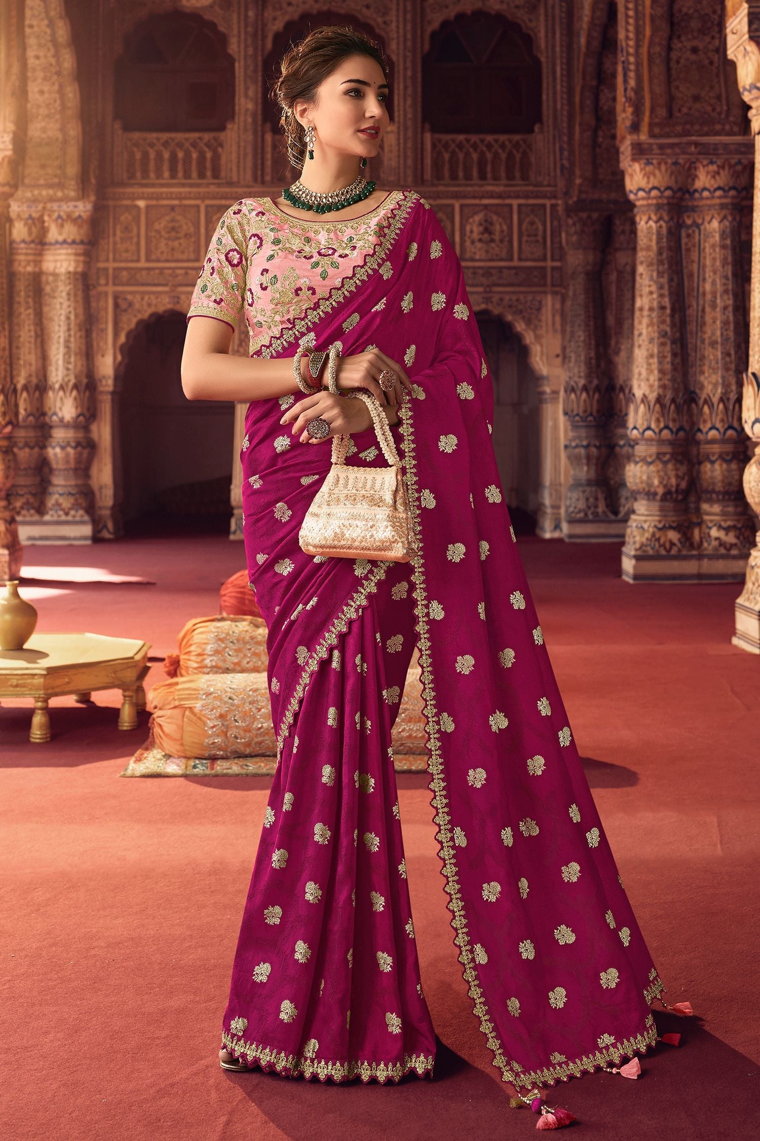 Big Dip O Ruby Maroon Woven Silk Saree with Peacock Motifs