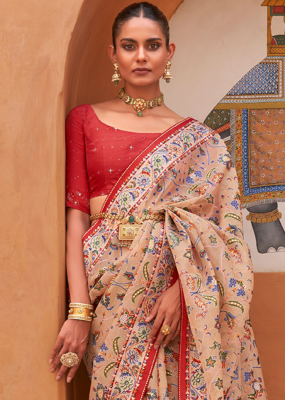 Manhattan Brown Patola Printed Tissue Silk Saree