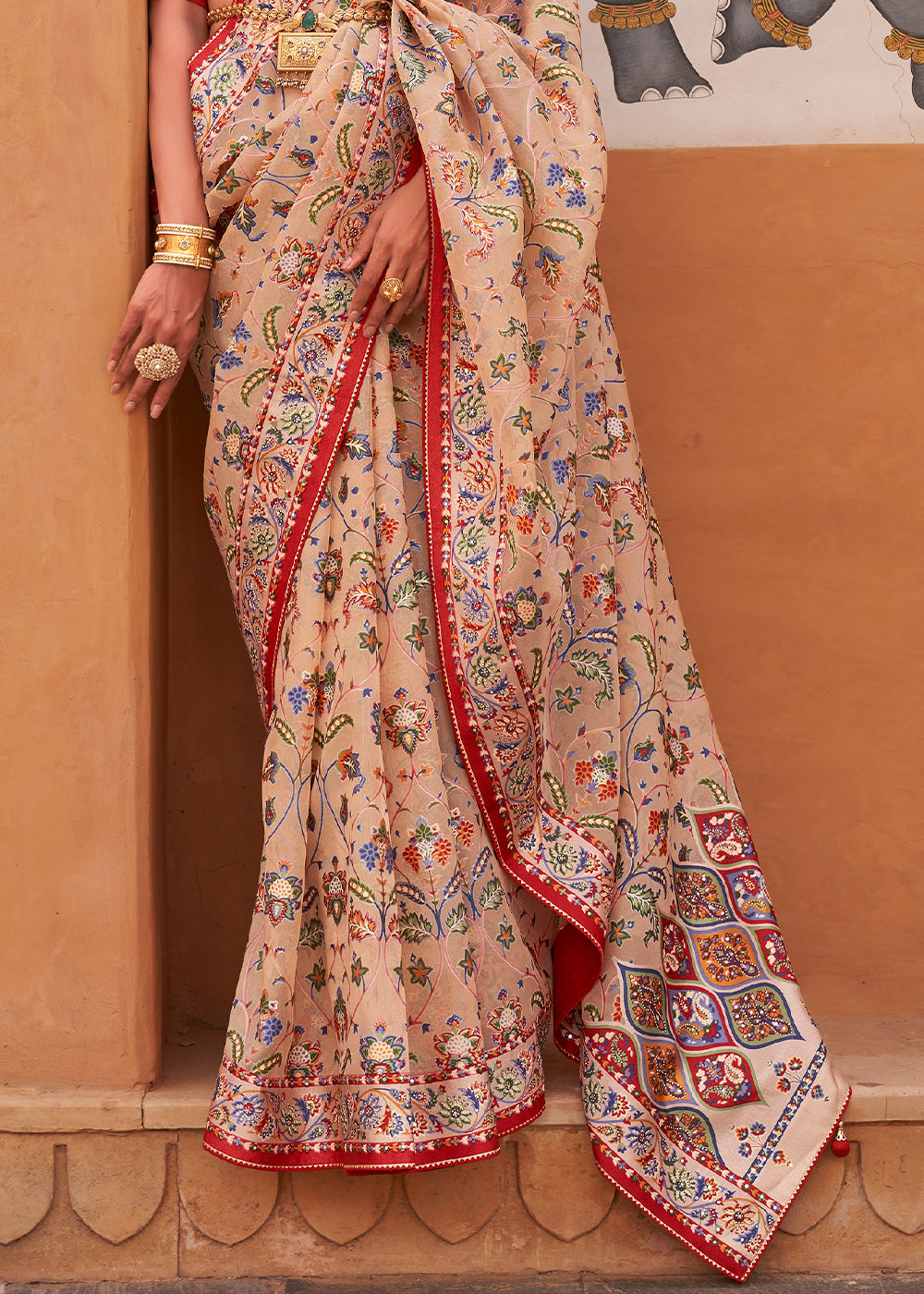 Manhattan Brown Patola Printed Tissue Silk Saree