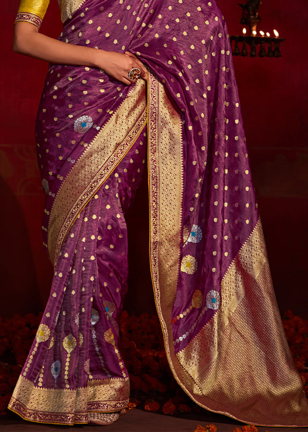 Sugar Plum Purple Woven Banarasi Georgette Silk Saree