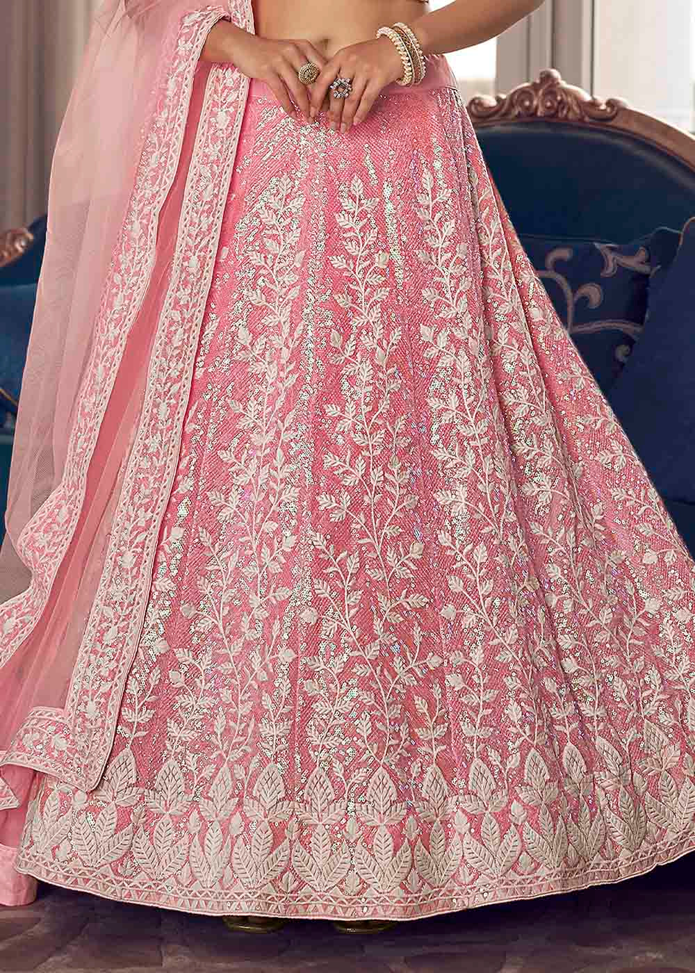 Melon Pink Organza Lehenga Choli