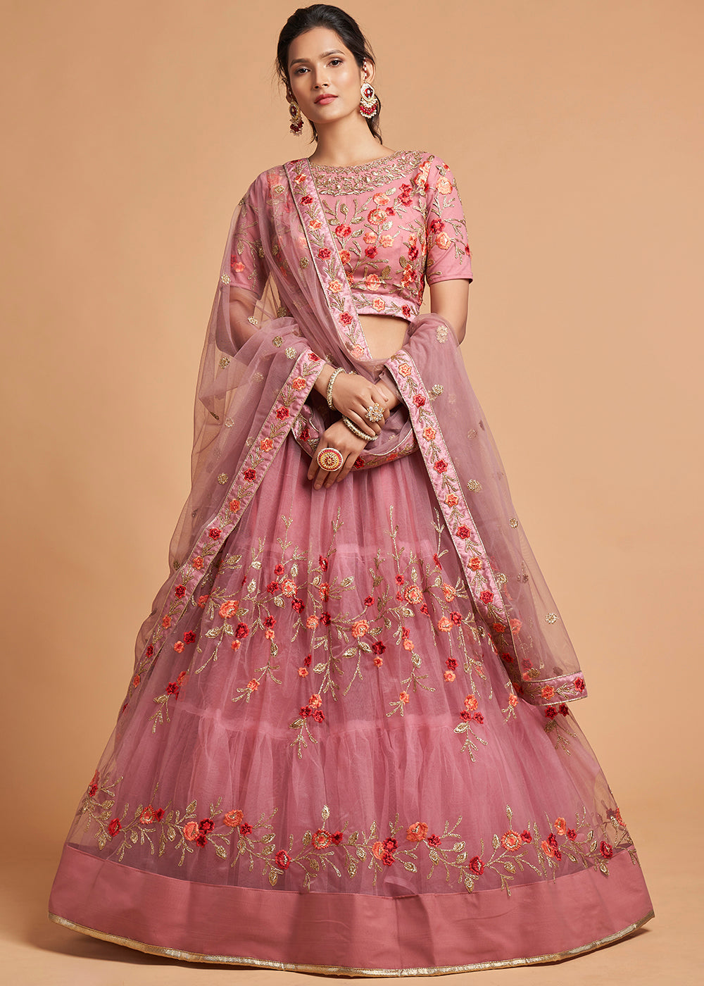 Mauvelous Pink Designer Soft Net Lehenga Choli