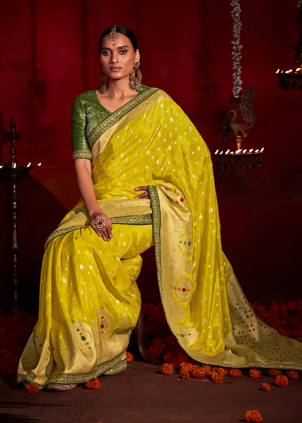 Gold Tips Yellow Woven Banarasi Georgette Silk Saree