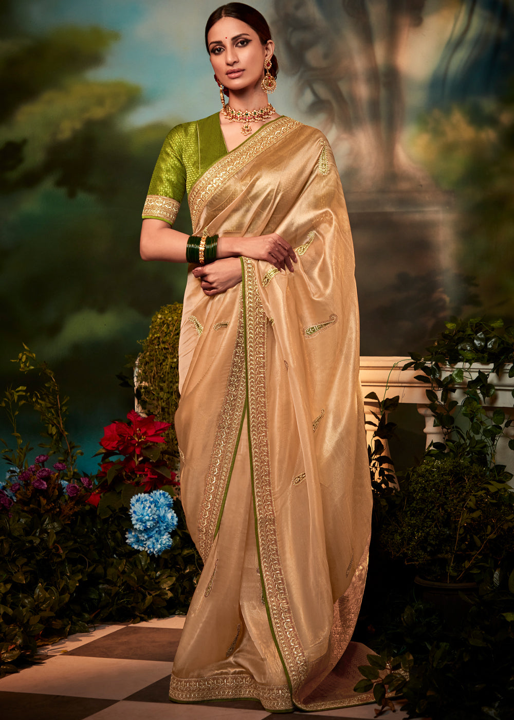 Copper Golden Woven Designer Organza Silk Saree