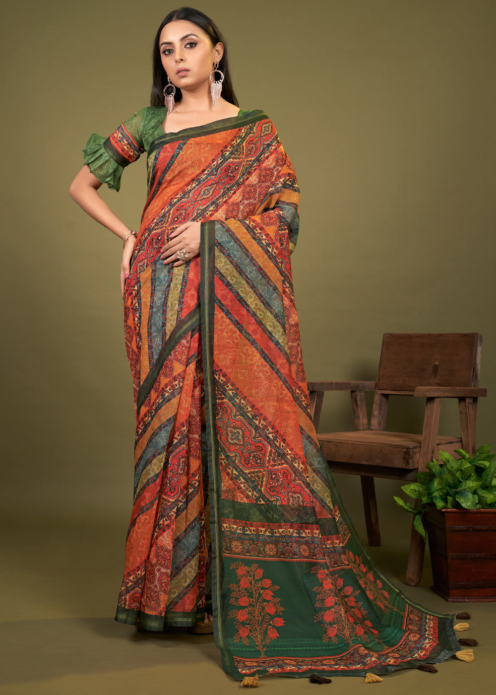 Multicolor Cotton Patola Printed Silk Saree