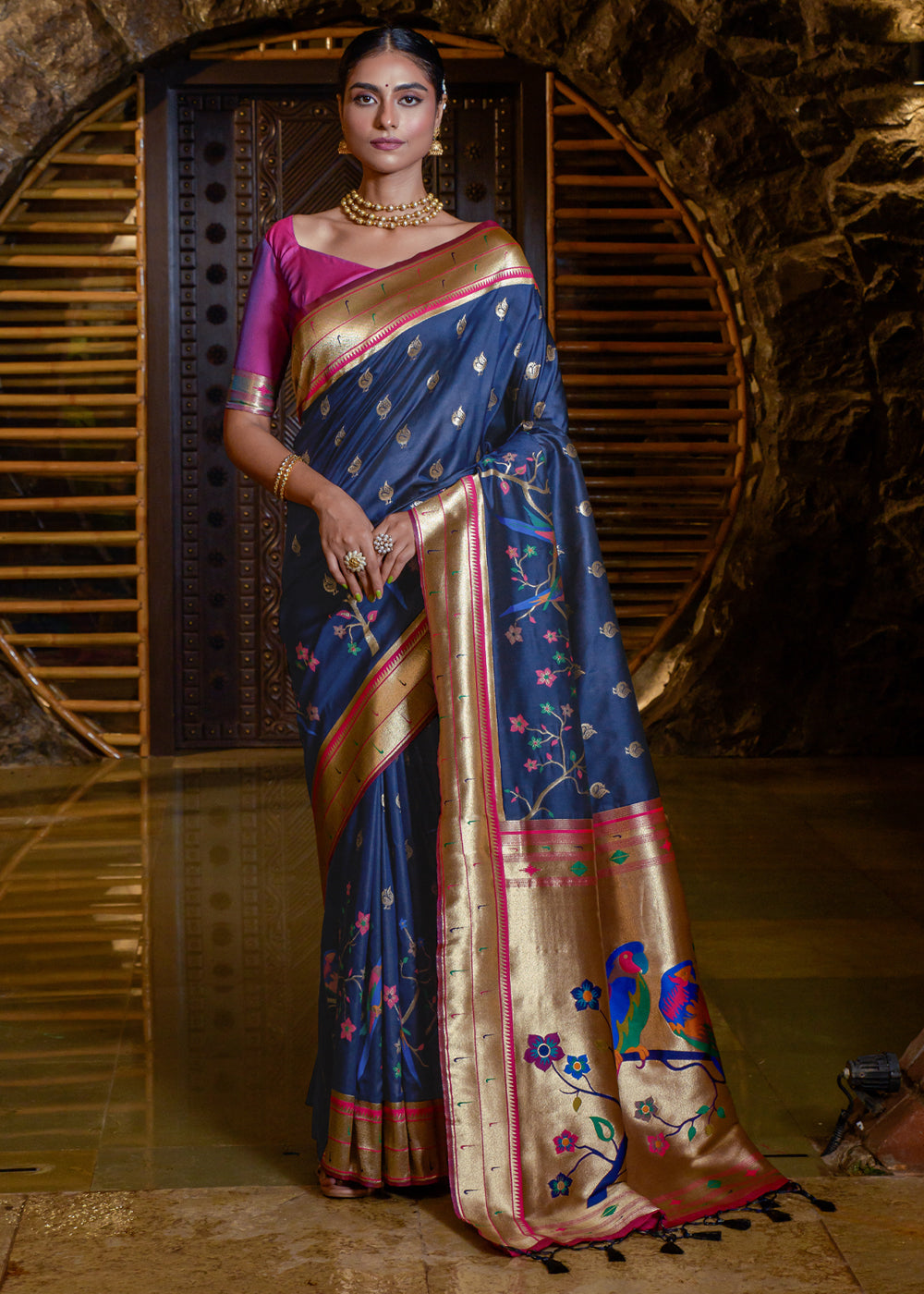 Kashmir Blue Woven paithani Silk Saree