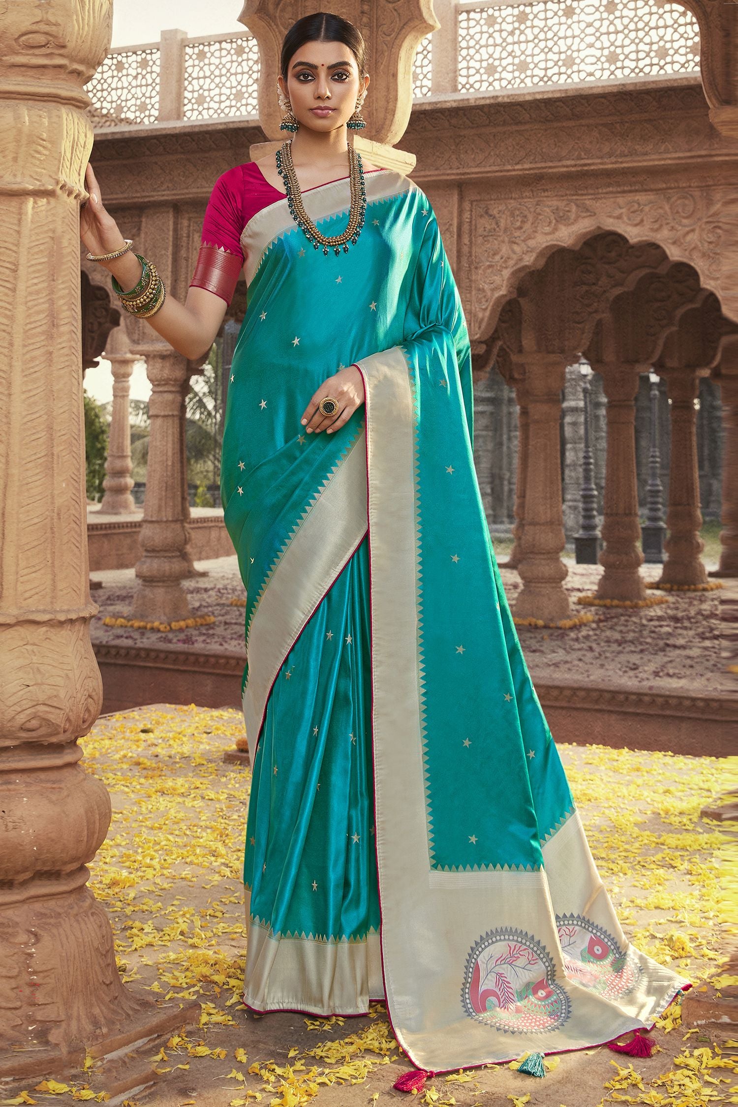 Scooter Blue Designer Banarasi Satin Silk Saree