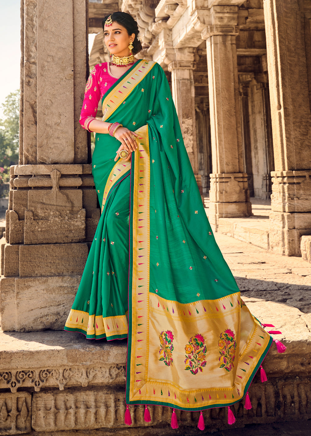 Salem Green Banarasi Woven Silk Saree with Designer Blouse