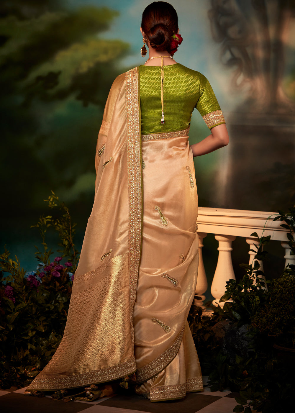 Copper Golden Woven Designer Organza Silk Saree