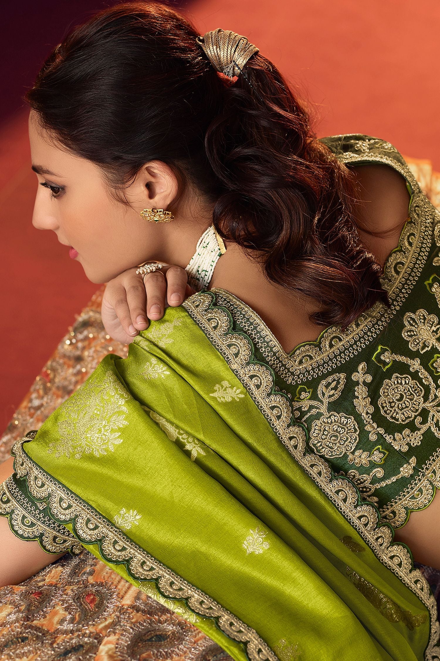 Sahara Green Organza Woven Silk Saree with Peacock Motifs