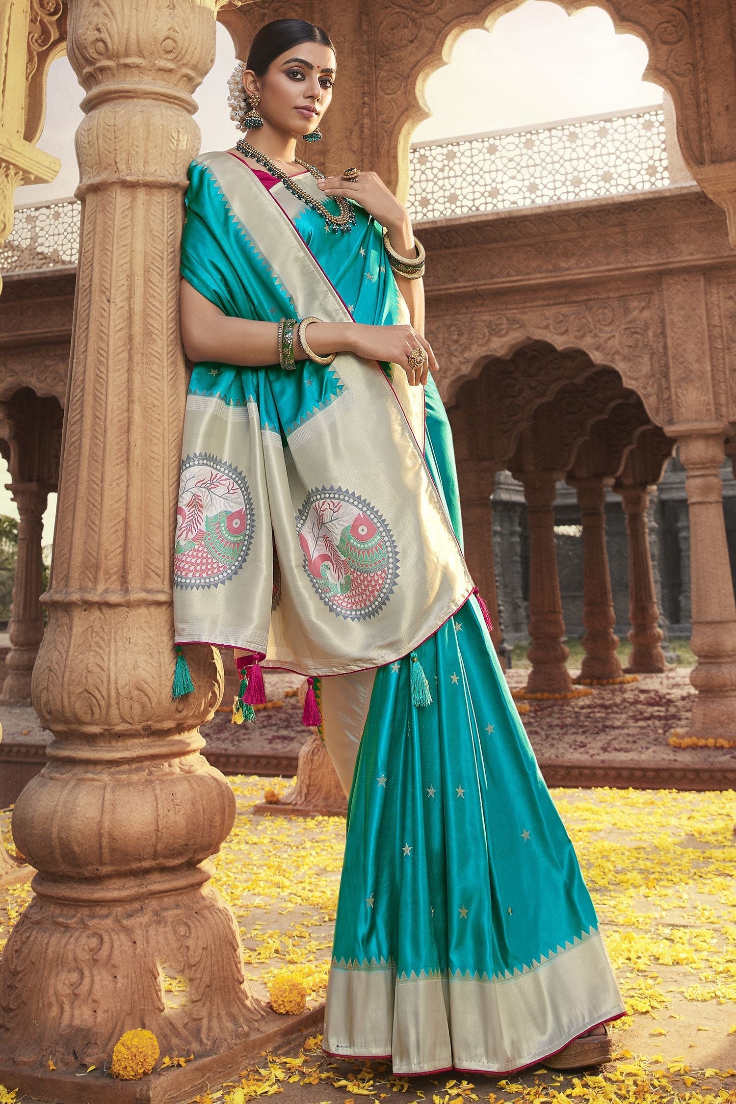 Scooter Blue Designer Banarasi Satin Silk Saree