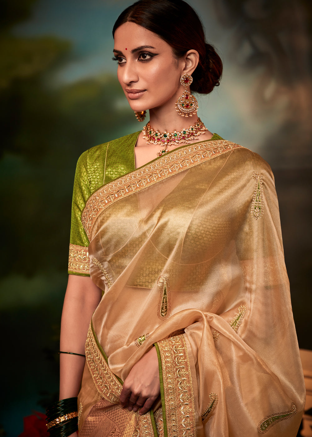 Copper Golden Woven Designer Organza Silk Saree