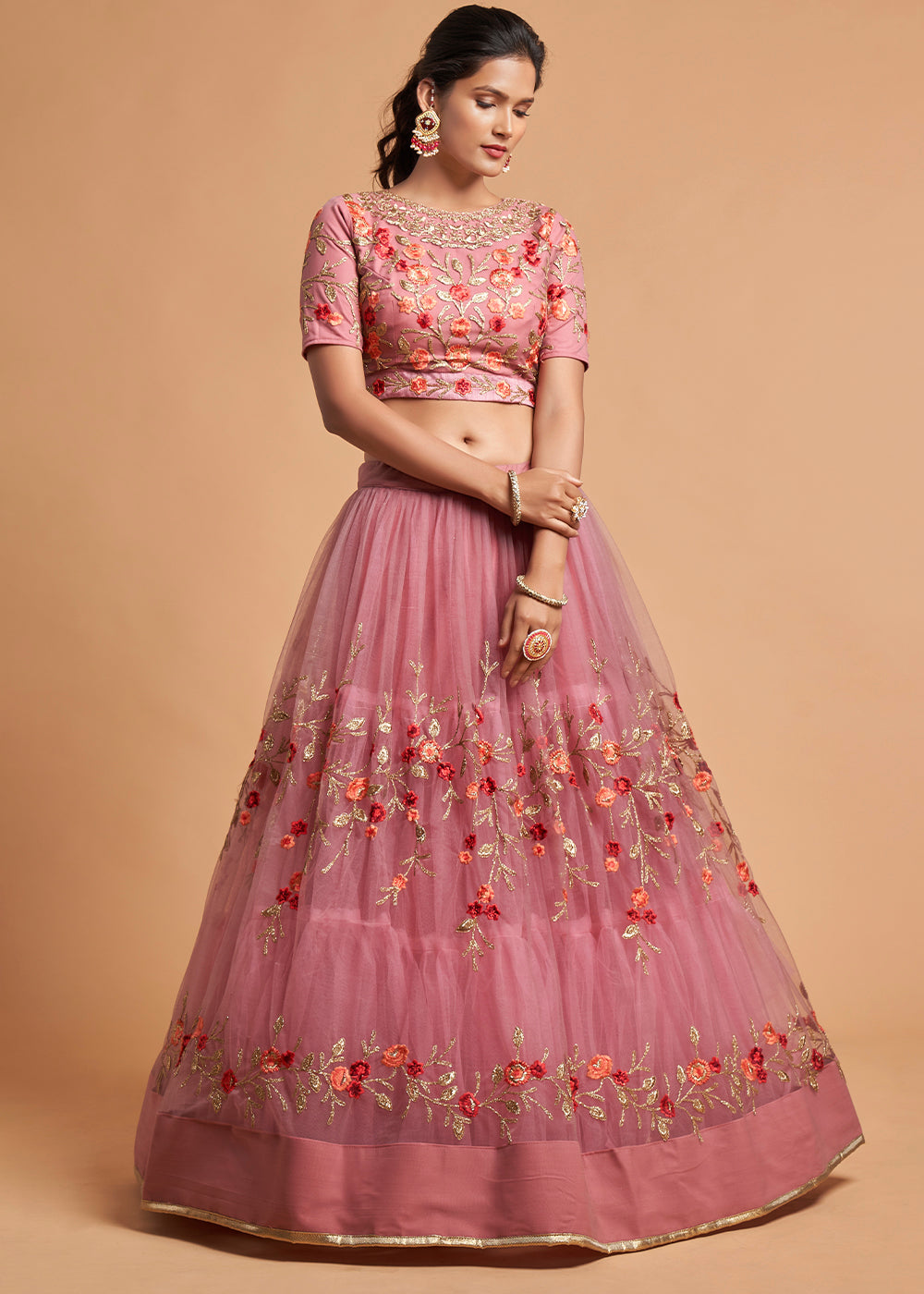 Mauvelous Pink Designer Soft Net Lehenga Choli