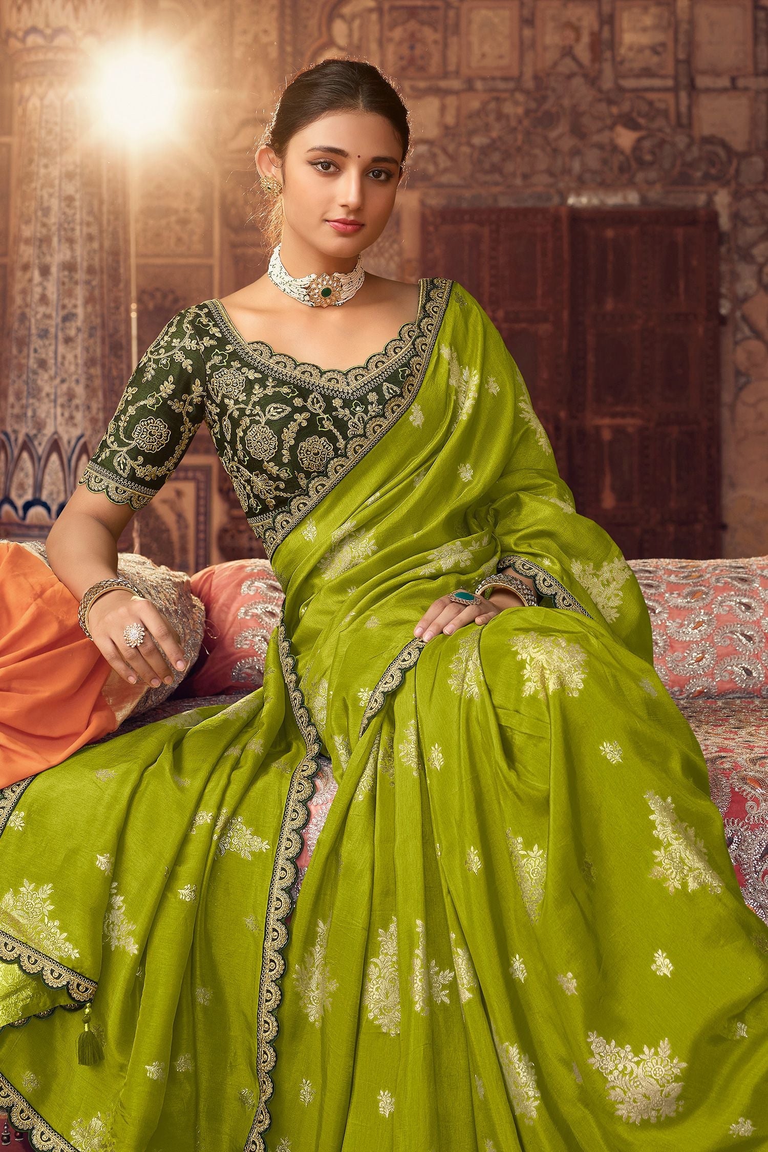 Sahara Green Organza Woven Silk Saree with Peacock Motifs