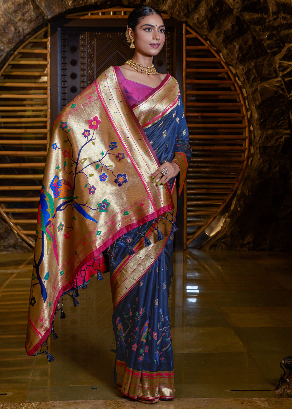 Kashmir Blue Woven paithani Silk Saree