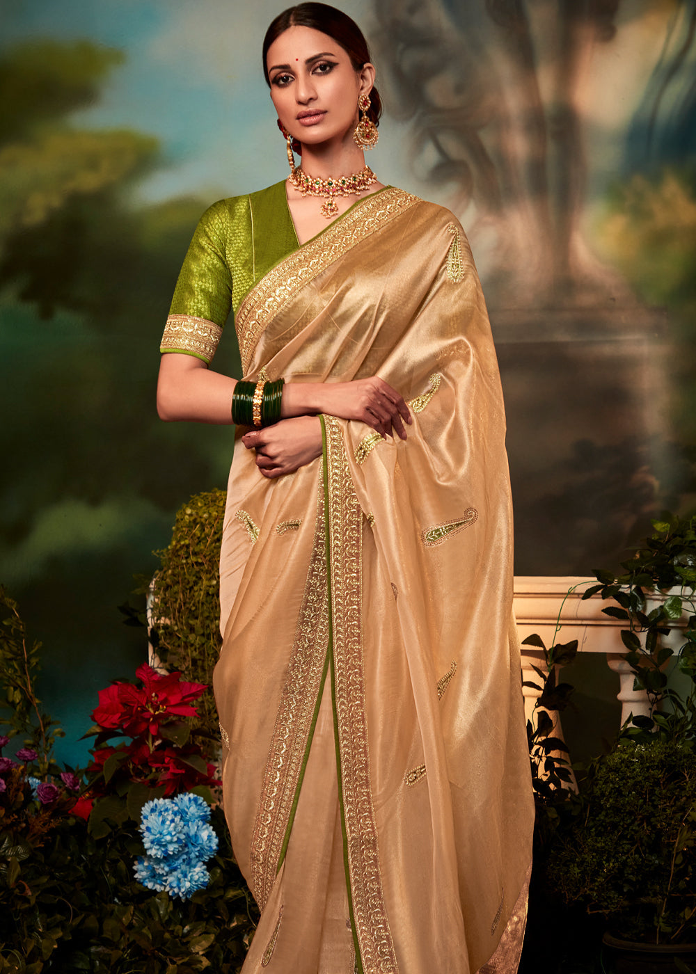 Copper Golden Woven Designer Organza Silk Saree