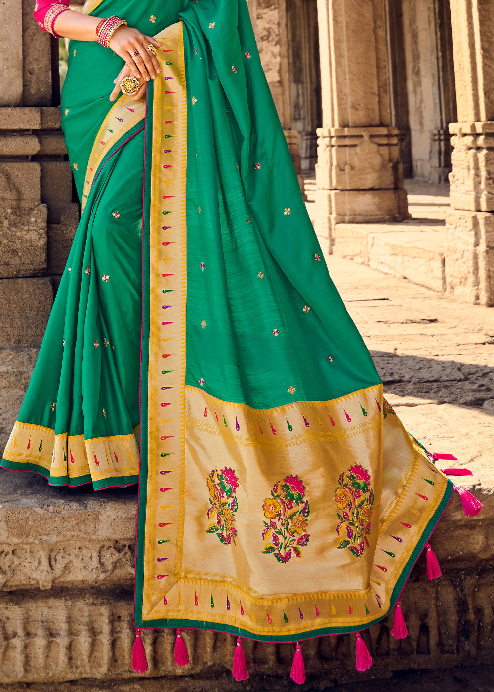 Salem Green Banarasi Woven Silk Saree with Designer Blouse