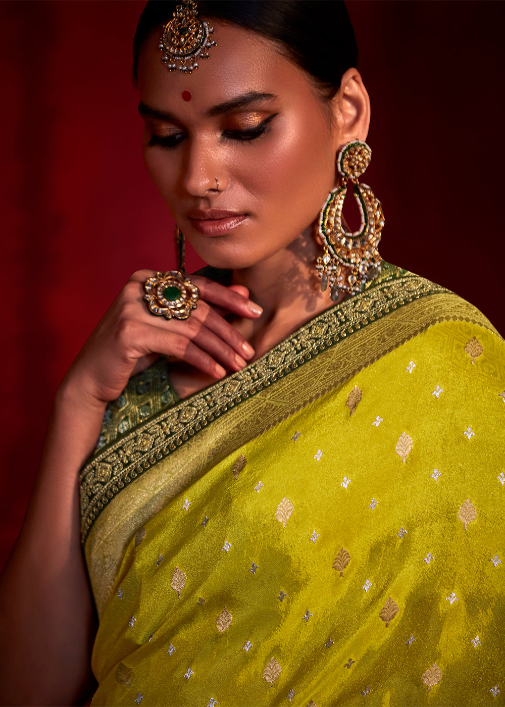 Gold Tips Yellow Woven Banarasi Georgette Silk Saree