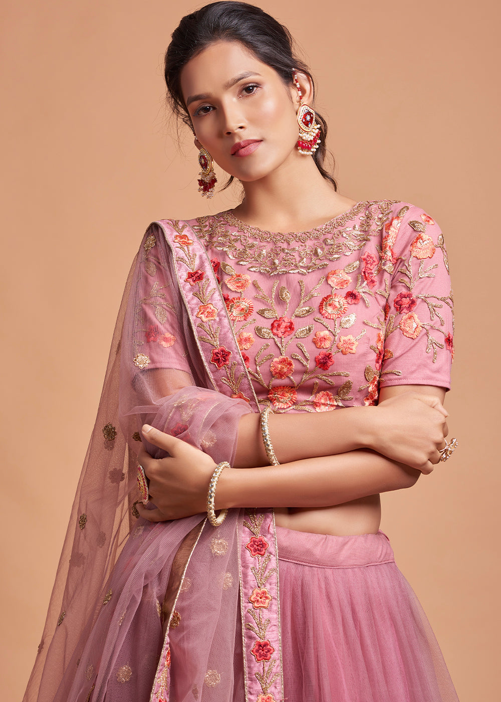 Mauvelous Pink Designer Soft Net Lehenga Choli