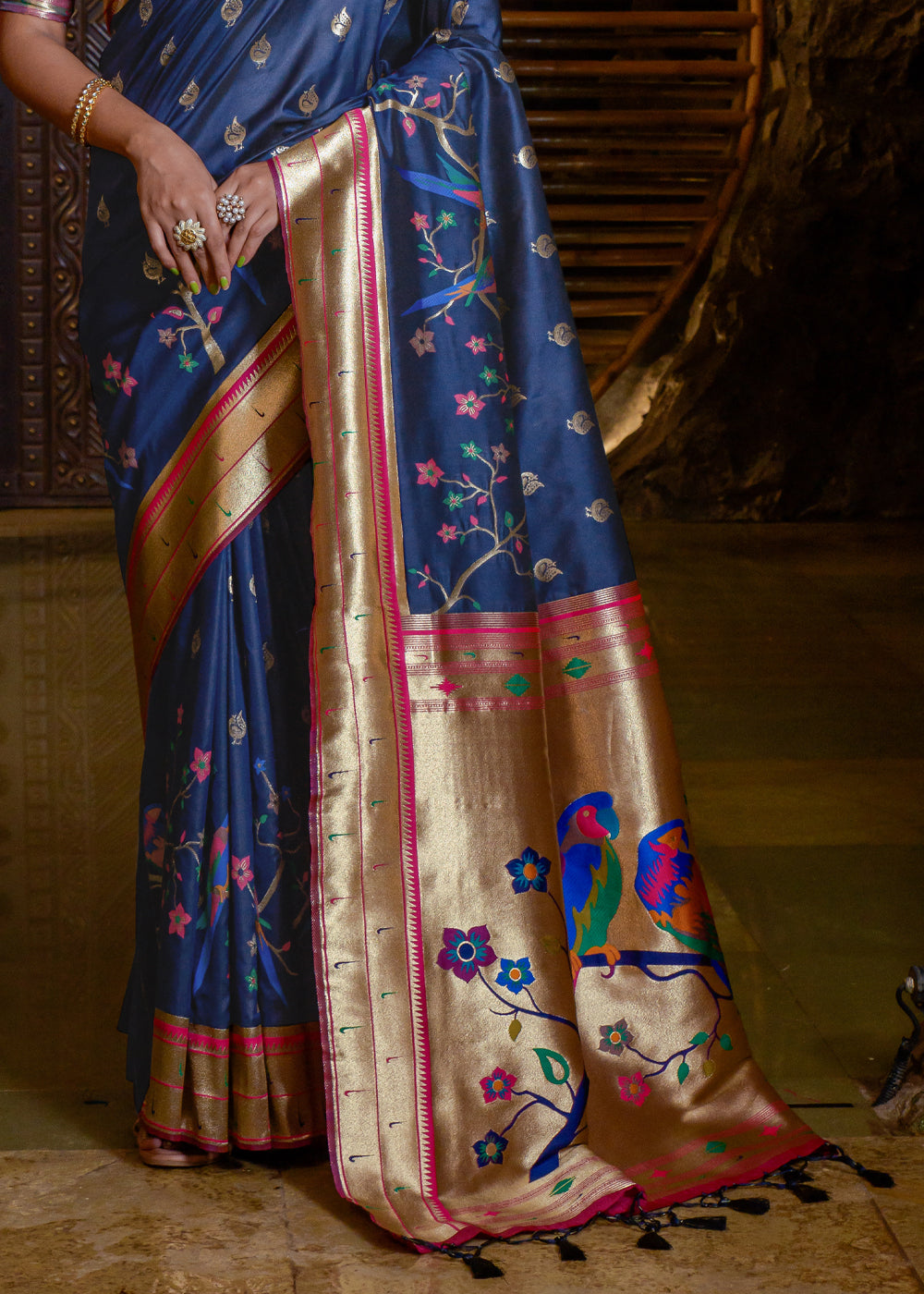 Kashmir Blue Woven paithani Silk Saree