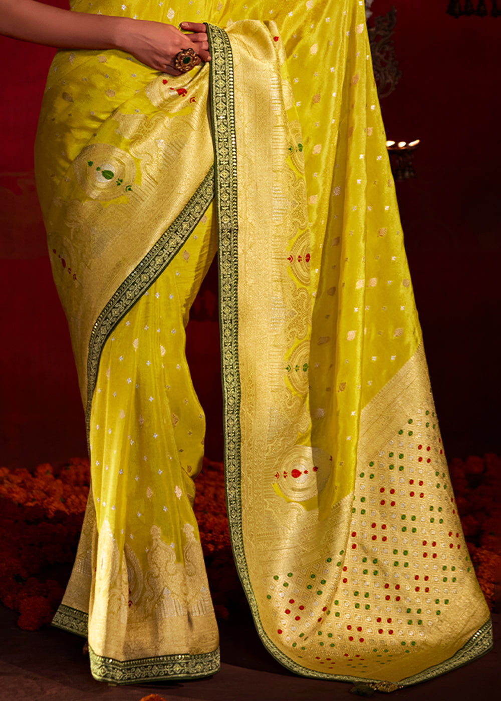 Gold Tips Yellow Woven Banarasi Georgette Silk Saree