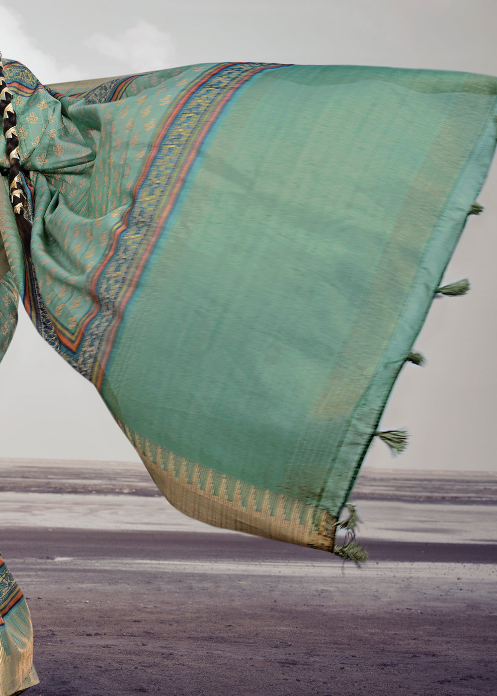 Oxley Green Printed Designer Silk Saree