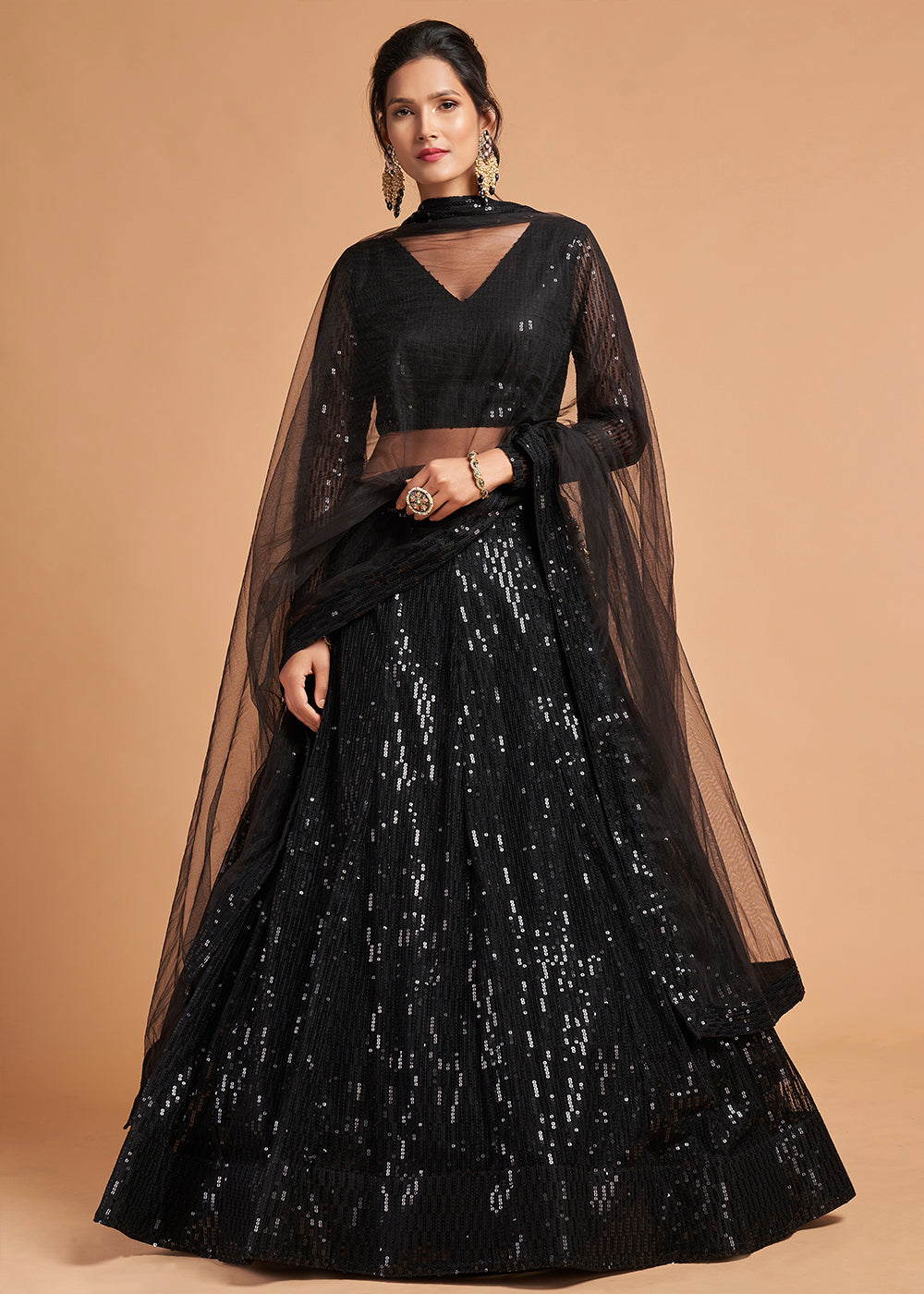 Woodsmoke Black Designer Soft Net Lehenga Choli