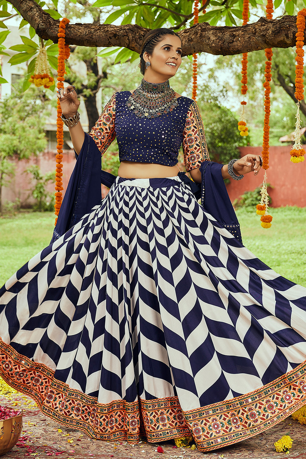 Pale Blue White Dual Tone Lehenga Choli