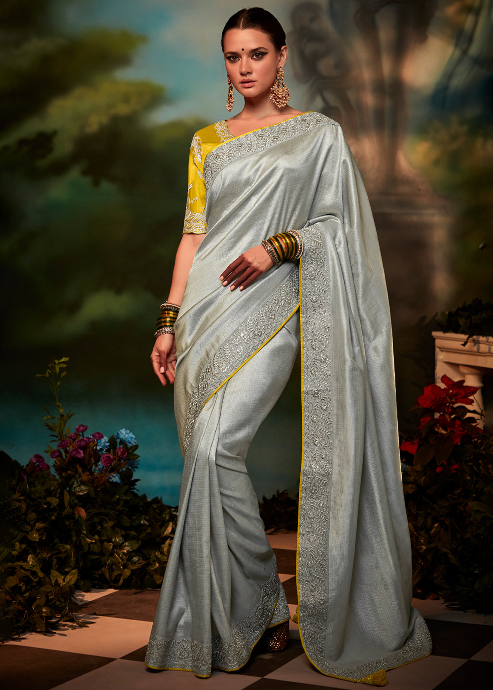 Dawn Grey Woven Banarasi Soft Silk Designer Saree