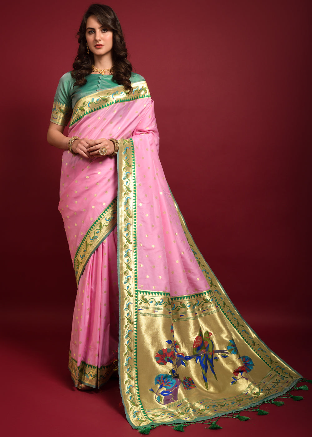 Cotton Candy Woven Paithani Silk Saree