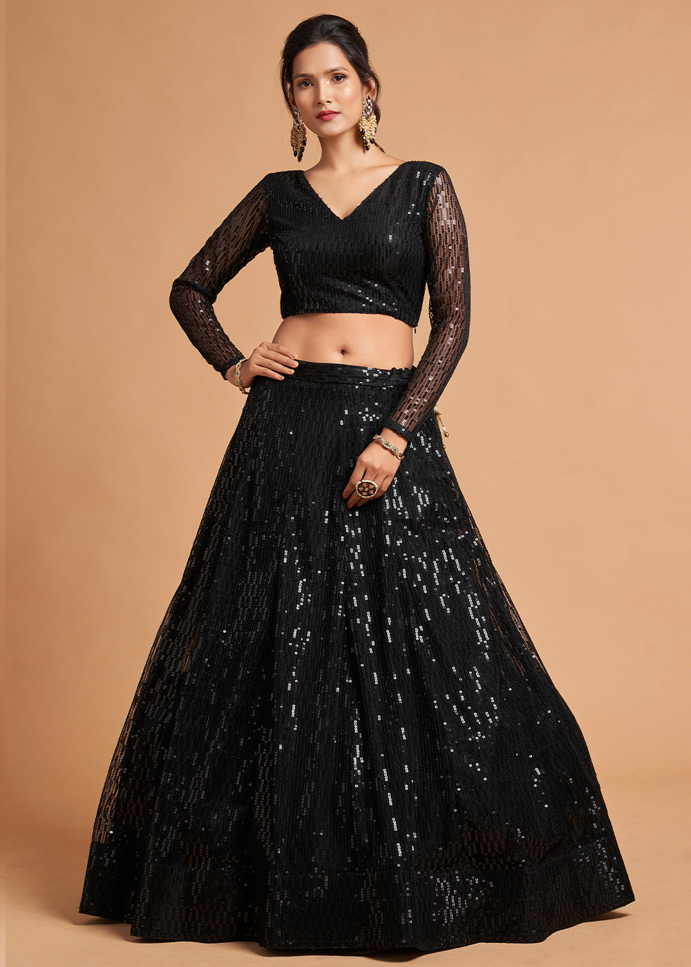 Woodsmoke Black Designer Soft Net Lehenga Choli