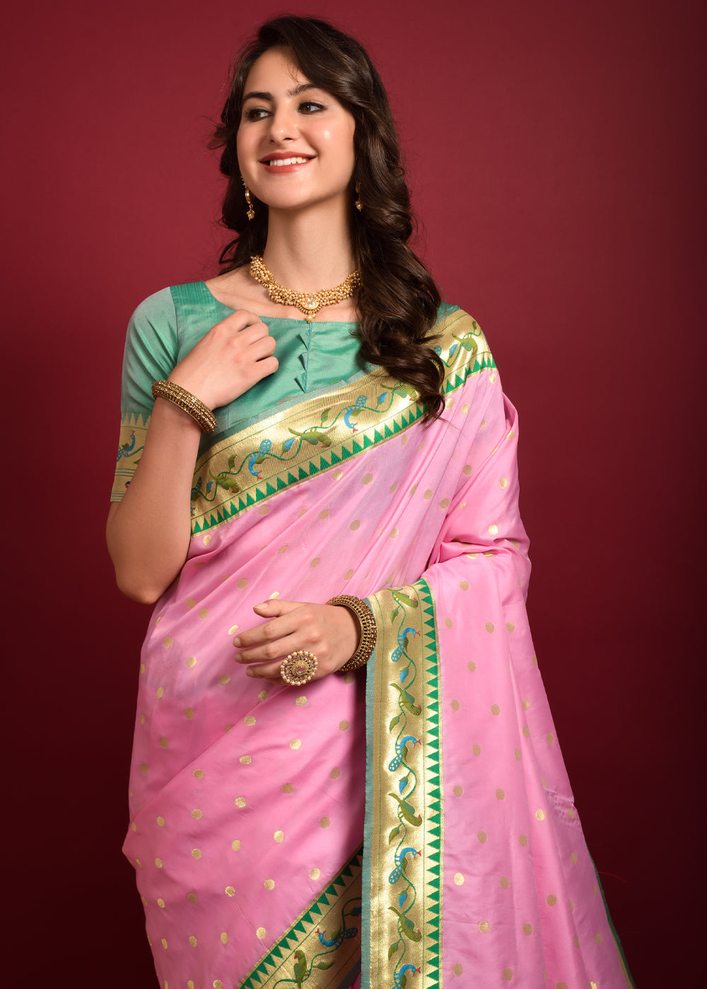 Cotton Candy Woven Paithani Silk Saree