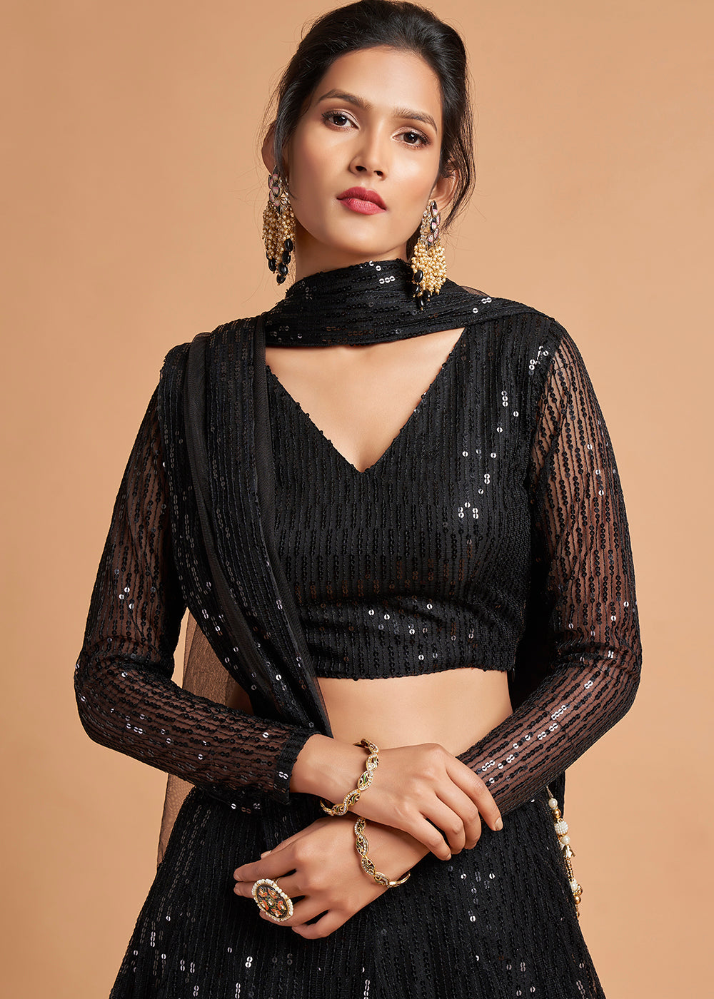 Woodsmoke Black Designer Soft Net Lehenga Choli