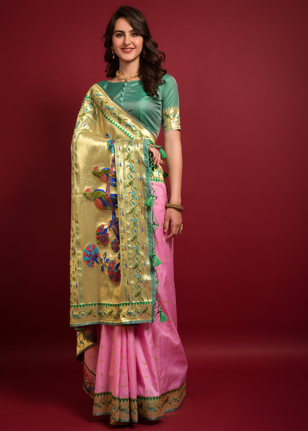 Cotton Candy Woven Paithani Silk Saree