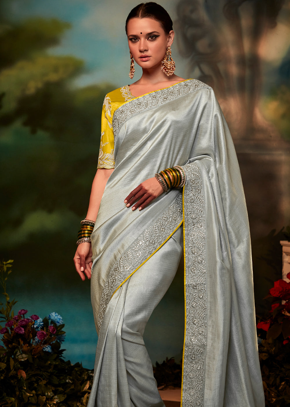 Dawn Grey Woven Banarasi Soft Silk Designer Saree