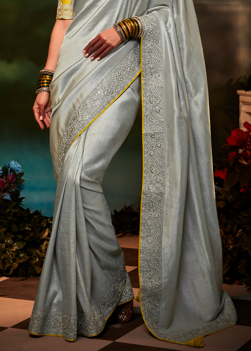 Dawn Grey Woven Banarasi Soft Silk Designer Saree